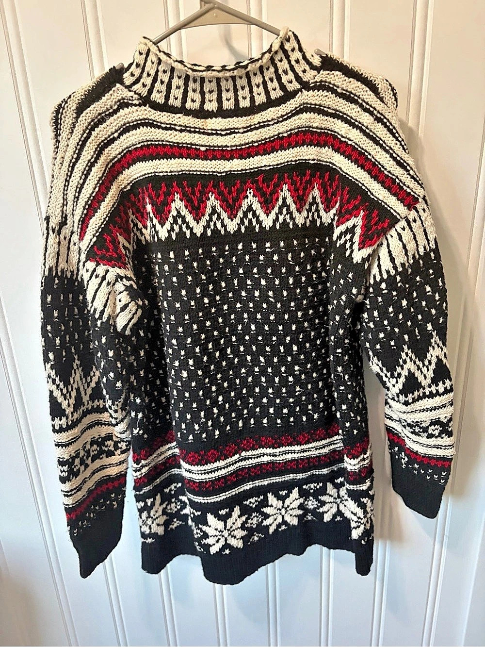 VTG Jones New York Sport Hand Knit Fair Isle Sweater M Ramie Cotton Chunky Mock - Picture 6 of 8